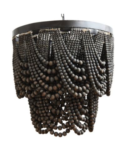 Storied Home 2-Tier Draped Wood Bead Chandelier Black