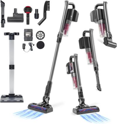 IRIS USA Power Brush Cordless Stick Vacuum for Low-profile Carpet Rugs and Hard Floors, Stand and 6-in-1 Attachments, 9000Pa Suction LED Indicator