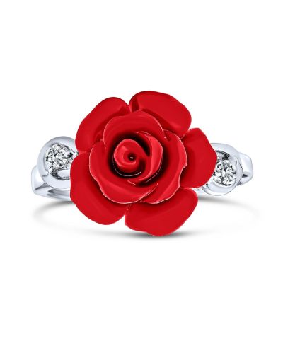Кольцо Bling Jewelry Romantic CZ Accent Flower 3D Red Rose из.925 Sterling Silver