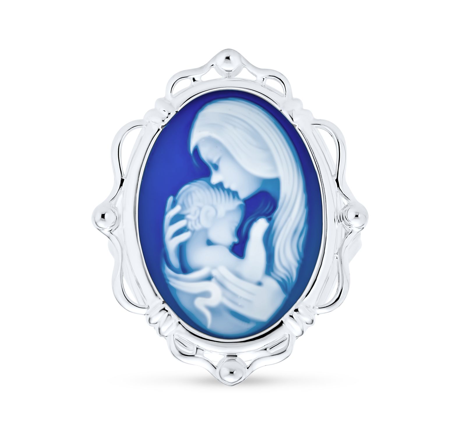 Bling Jewelry Loving Mother and Child Oval Blue Cameo Statement Ring .925 Sterling Silver