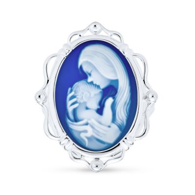 Bling Jewelry Loving Mother and Child Oval Blue Cameo Statement Ring .925 Sterling Silver