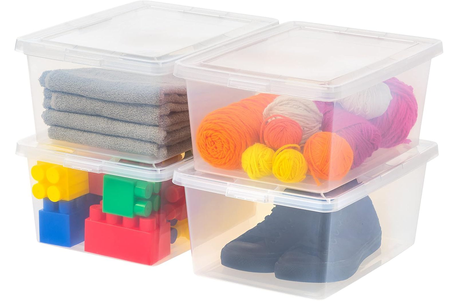 IRIS USA 17 Qt Clear Storage Box, BPA-Free Plastic Stackable Bin with Lid, 4 Pack, Containers to Organize Shoes and Closet Shelves