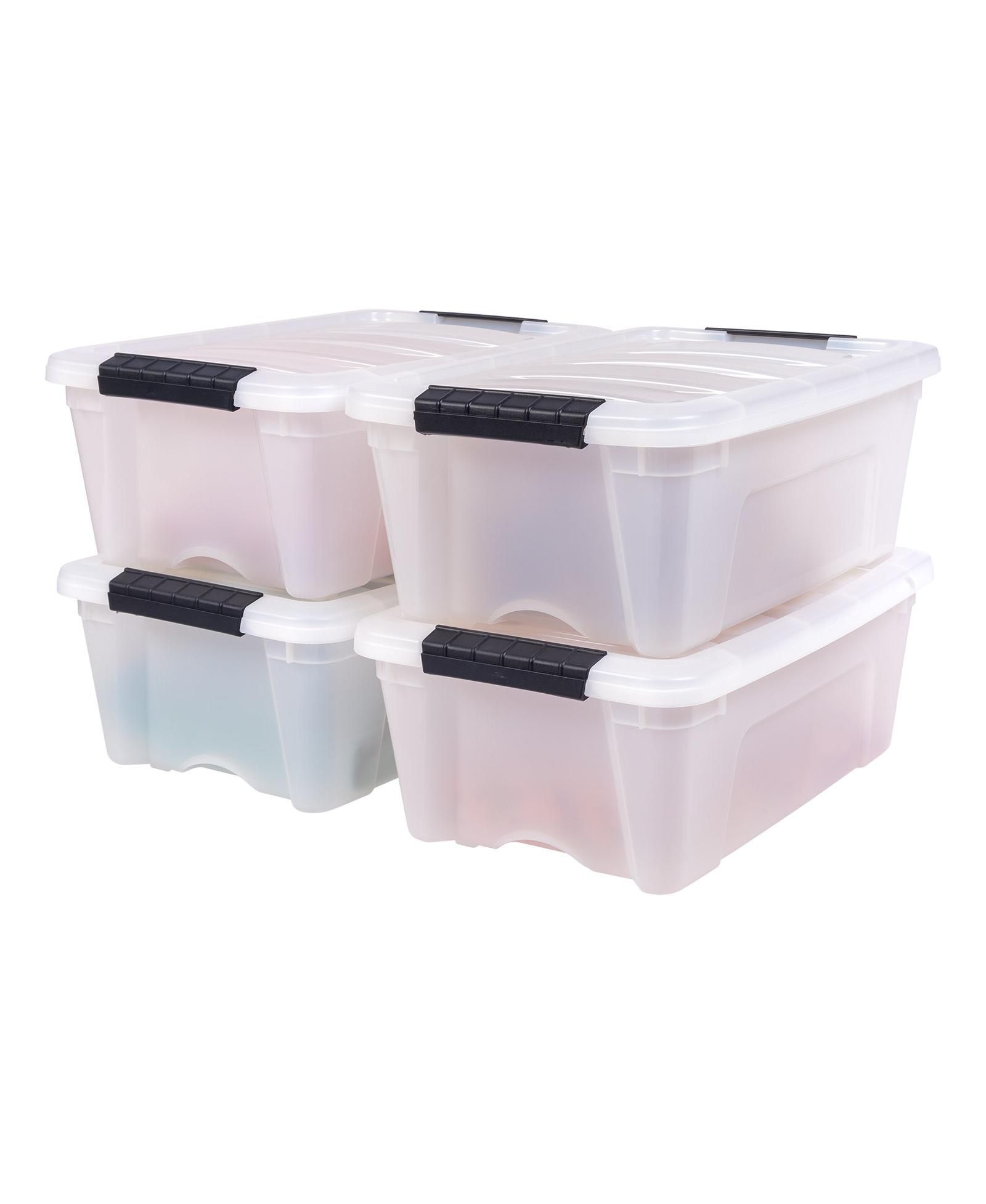 IRIS USA 13 Qt Stackable Plastic Storage Bins with Lids, 4 Pack - BPA-Free, Made in USA - Discreet Organizing Solution, Durable Nestable Containers