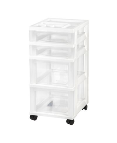 IRIS USA Craft Organizers and Storage, Rolling Storage Cart for Classroom Supplies, Storage Organizer for Art Supplies, Drawer Top Organizer for Small Parts, 4 Drawers White/Clear