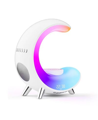 Smart Atmosphere Desk Lamp with Alarm Clock, Bluetooth Speaker, Wireless Charging Station