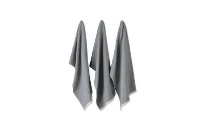 Design Imports French Terry Collection Kitchen Dishtowel Set, 18x28", Mineral Gray Chambray Solid, 3 Piece