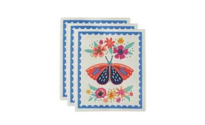 Кухонная салфетка Design Imports Swedish Butterfly Folk, 7.75 x 6.75", 3 шт.