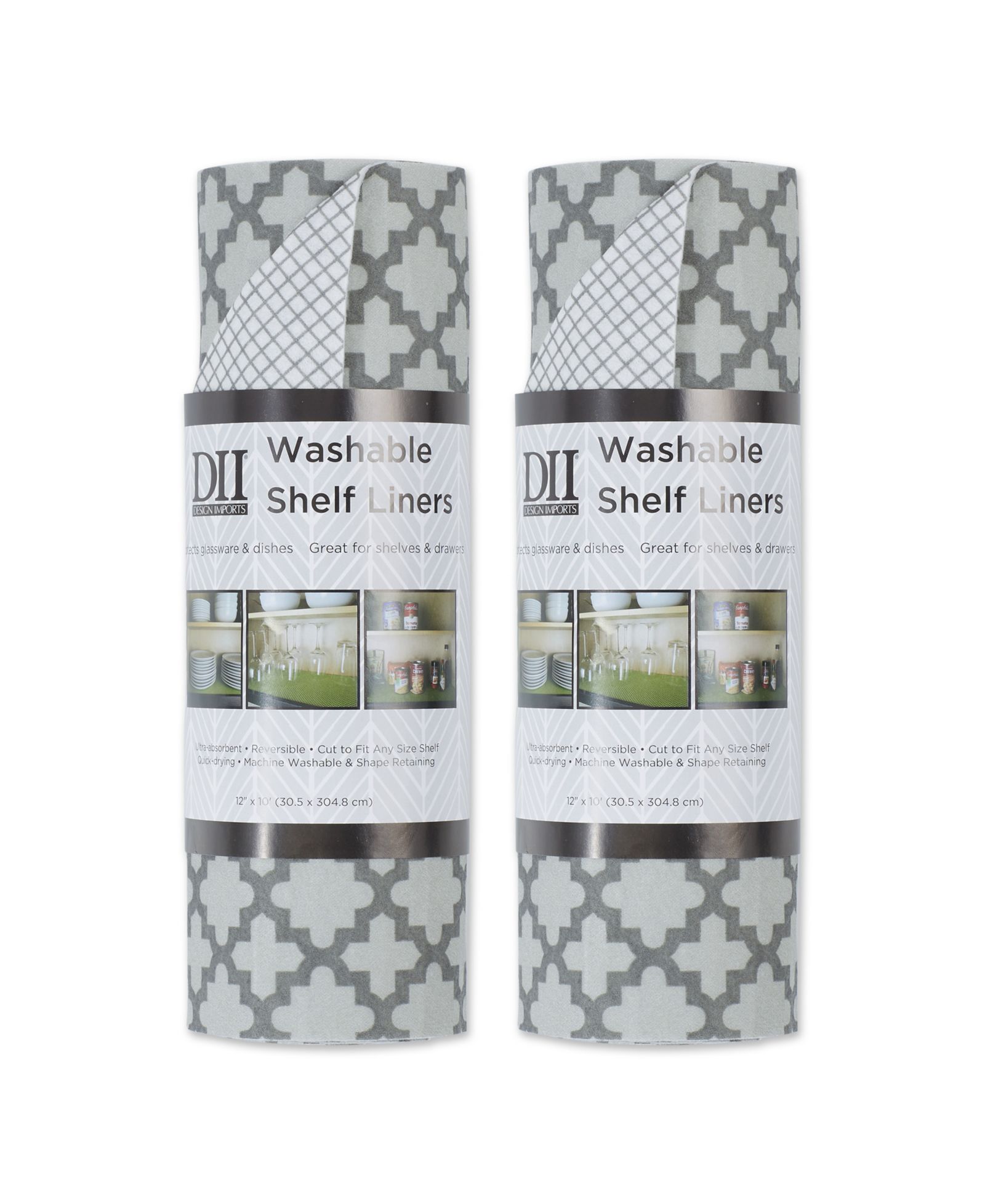 Design Imports Fridge Shelf Liner Collection Non-Adhesive, Cut to fit, Machine Washable, 12x120", Gray Lattice, 2 Piece