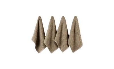 Design Imports Luxury Bar Mop Collection Chevron Dishtowel Set, 16x19", Stone, 4 Piece