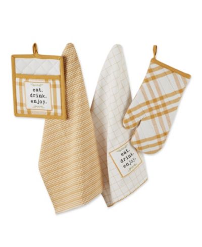 Design Imports Home Sweet Farmhouse кухонный набор: прихватка, прихватка для духовки, полотенце для посуды, Honey Gold, 4 шт
