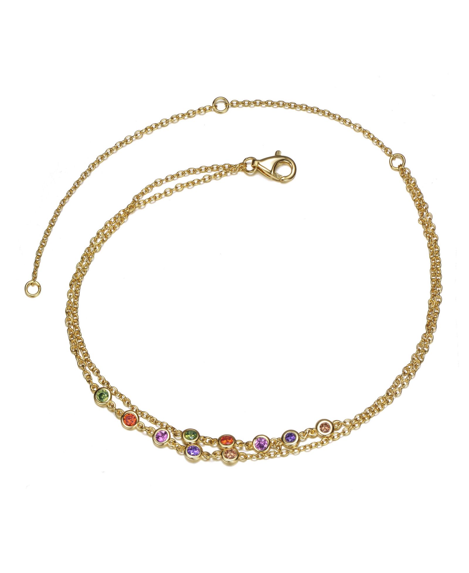 Браслет GiGiGirl 14k Gold Plated Multi Color Double Layer Rolo Chain Anklet, Adjustable Length