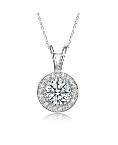 Rachel Glauber Minimalist Cubic Zirconia Solitaire Dainty Halo Necklace