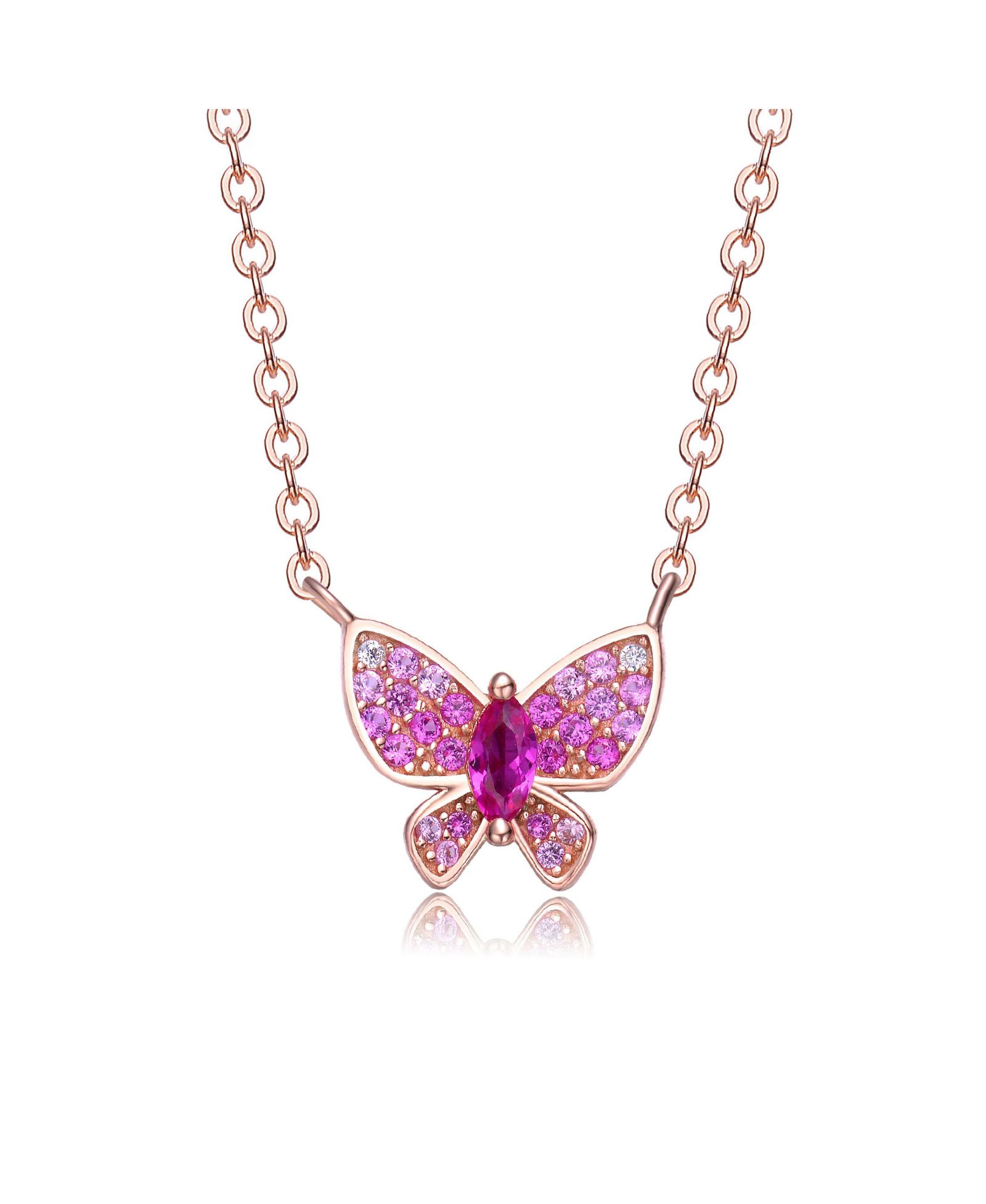 Подвеска-ожерелье GiGiGirl Sterling Silver 18k Rose Gold Plated с красным и белым кубическим цирконием, бабочка
