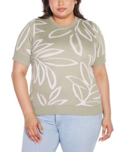 Belldini Plus Size Jacquard Short Sleeve Sweater
