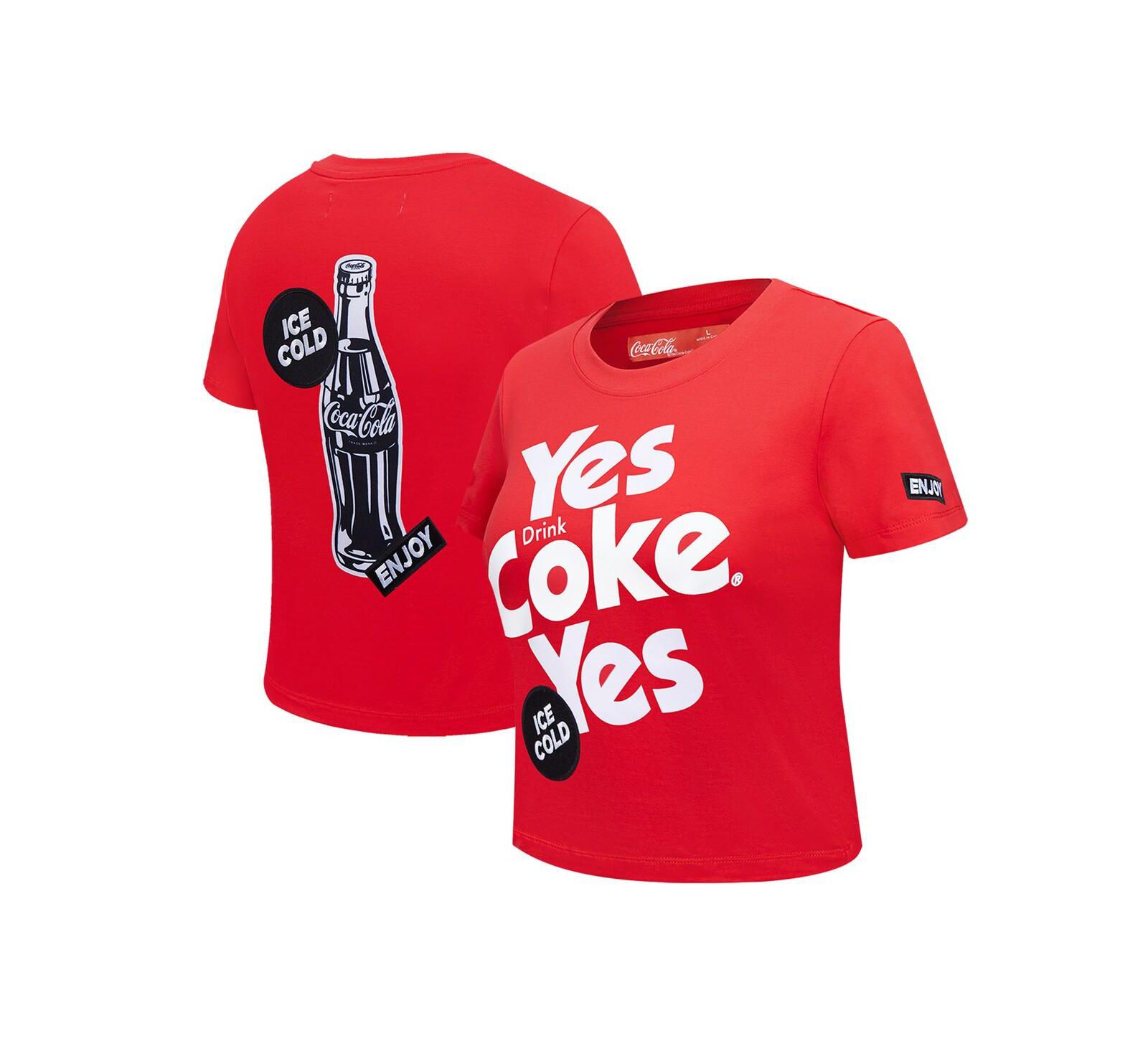 Freeze Max Women's Red Coca-Cola Yes Coke Yes Baby Doll Cropped T-Shirt