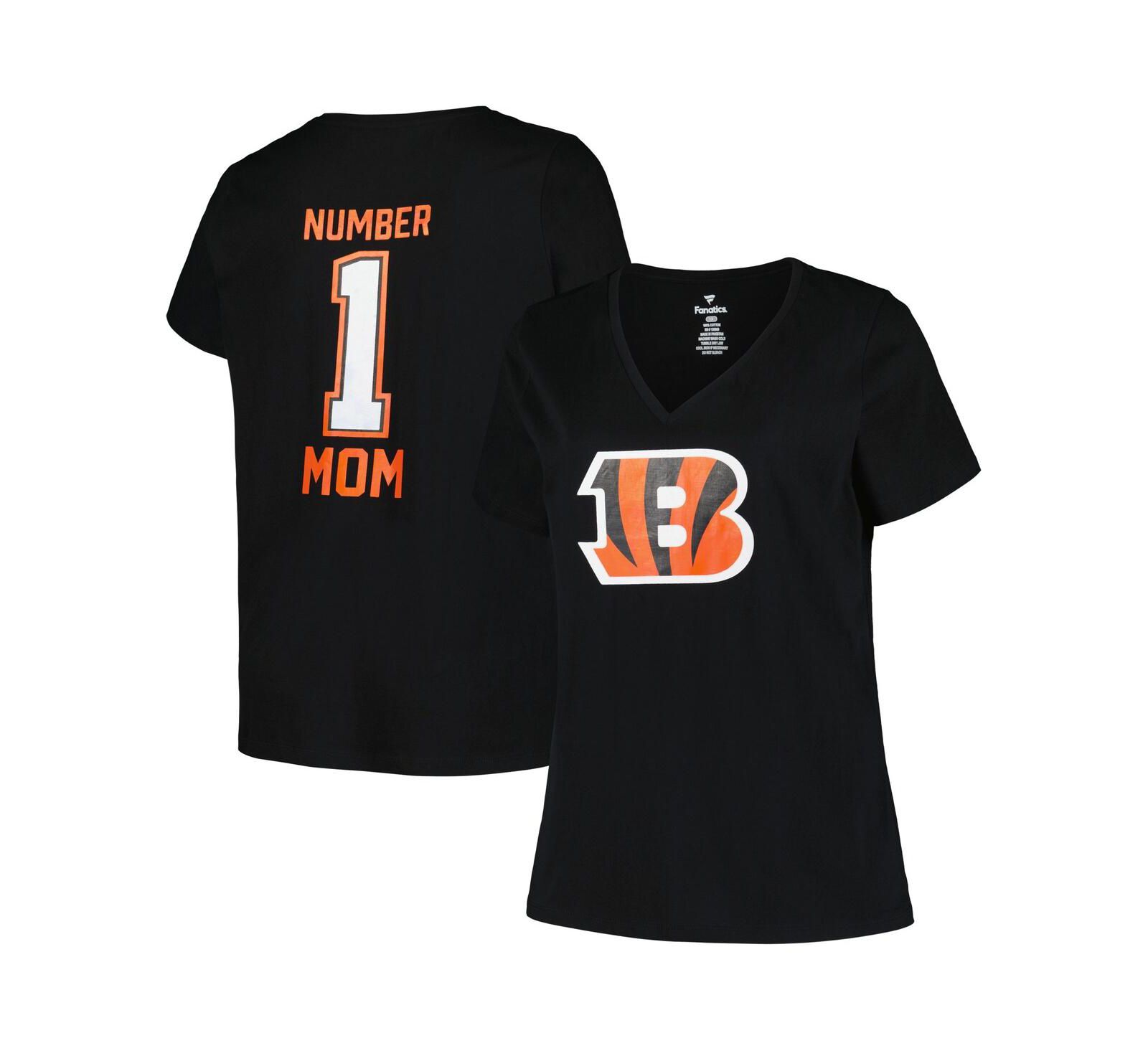 Fanatics Women's Black Cincinnati Bengals Plus Size Mother's Day 1 Mom V-Neck T-Shirt