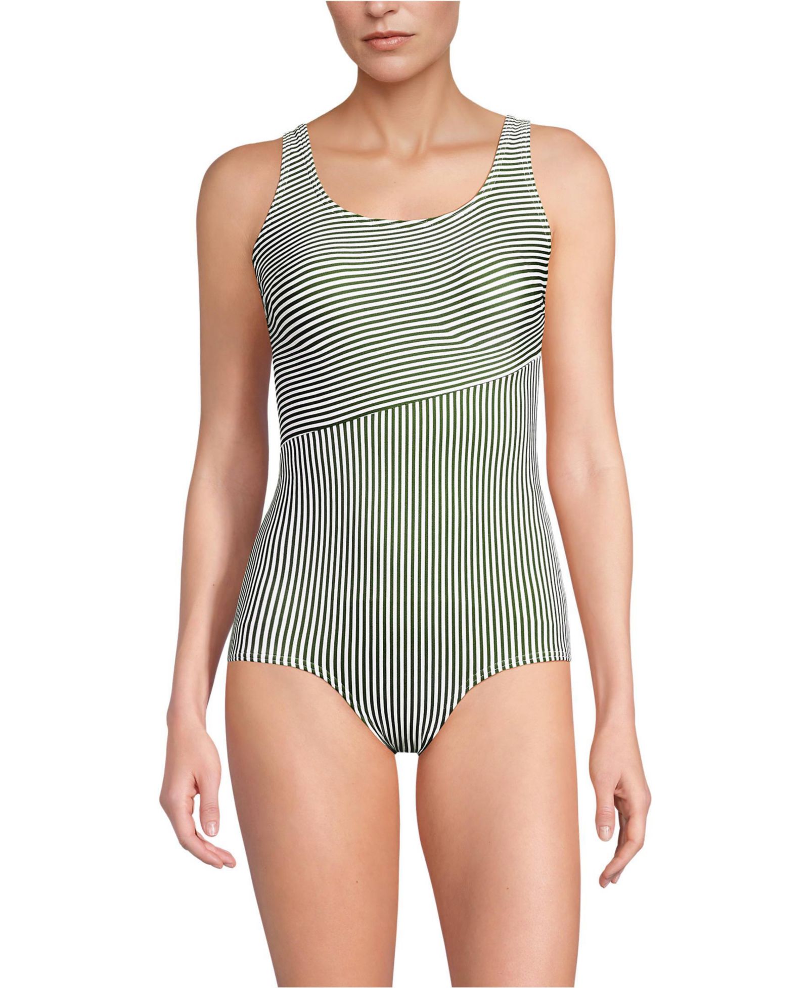 Lands' End Women's Scoop Neck Tugless Sporty One Piece Swimsuit