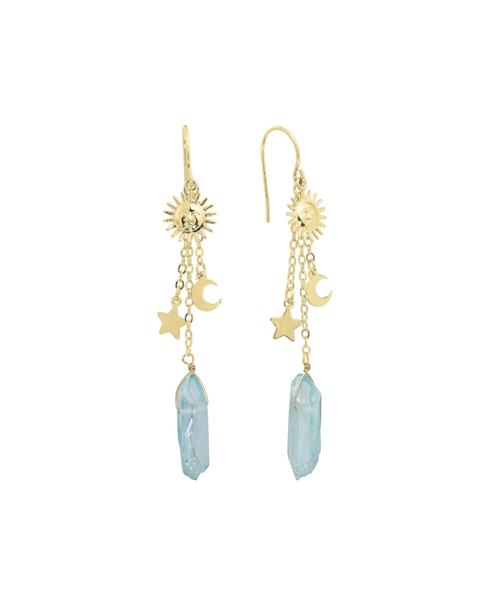 Серьги-подвески Macy's Mystic or Aqua Quartz Sun, Moon and Star