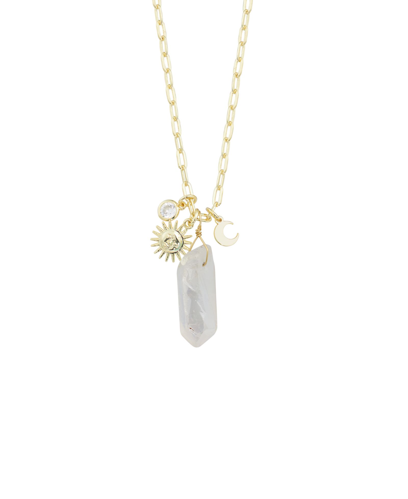 Ожерелье с кулоном Quartz Sun and Moon 14k Gold Plated или Silver Plated