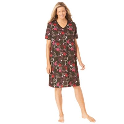 Dreams & Co. Women's Dreams and Co. V-Neck Short Sleeve Knee-Length Cotton Sleepshirt