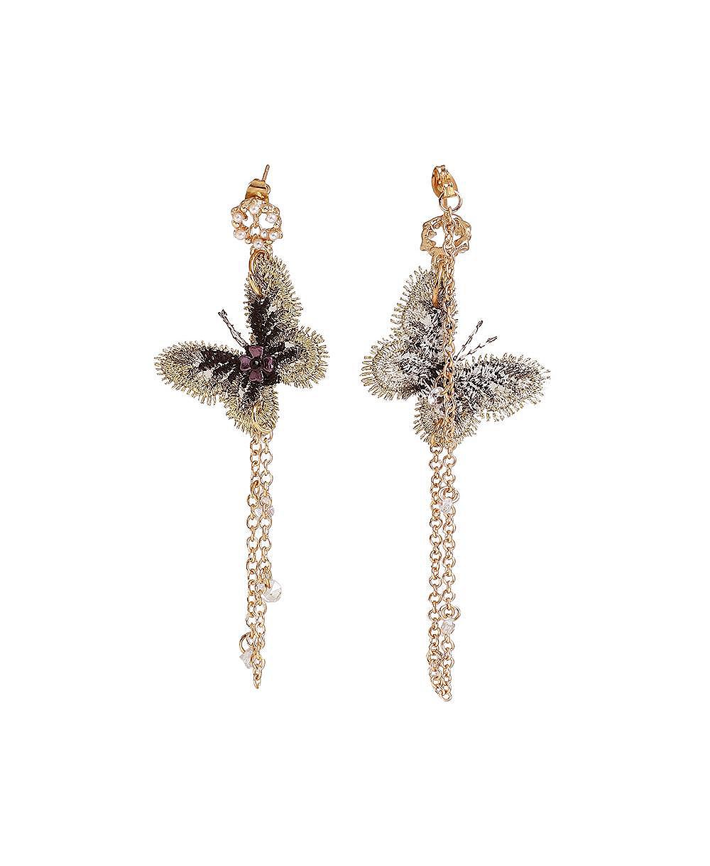 SOHI Women's Green Embellished Butterfly Drop Earrings