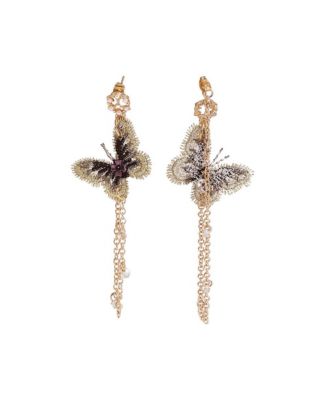 SOHI Women's Green Embellished Butterfly Drop Earrings