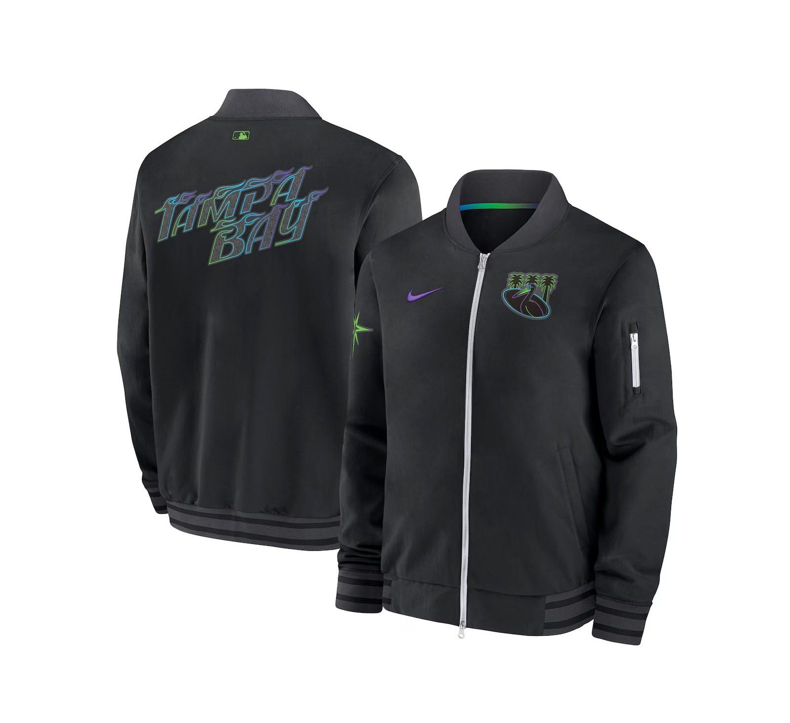 Nike Men's Black Tampa Bay Rays 2024 City Connect Authentic Collection Game Time Full-Zip Bomber Jacket