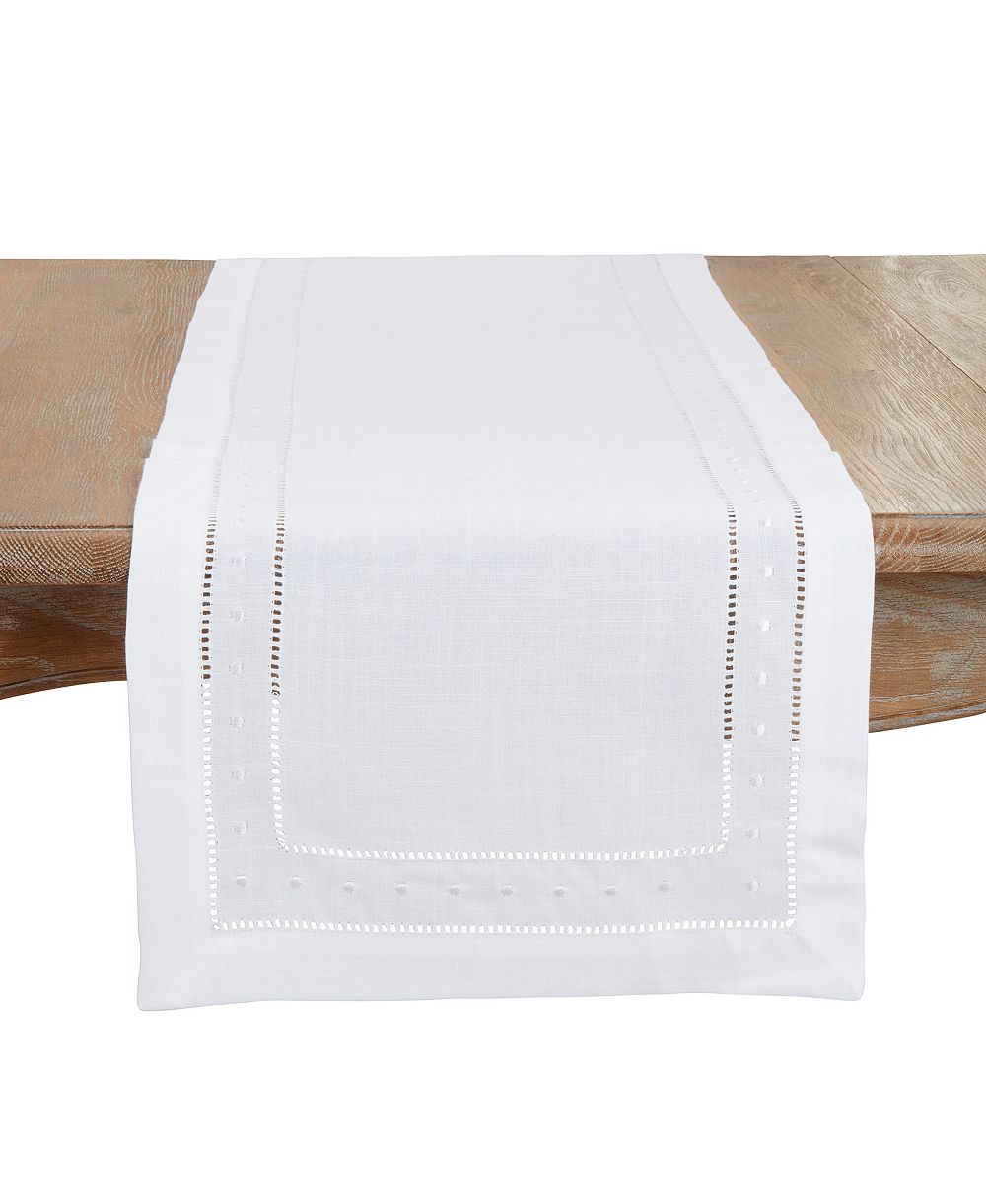 Saro Lifestyle Classic Hemstitch with Embroidered Border Table Runner, 16"x36"