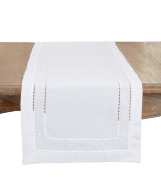 Saro Lifestyle Classic Hemstitch with Embroidered Border Table Runner, 16"x36"