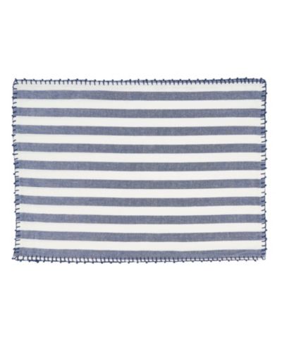 Saro Lifestyle Classic Striped Whipstitch Pom Pom Placemat Set of 4,14"x20"