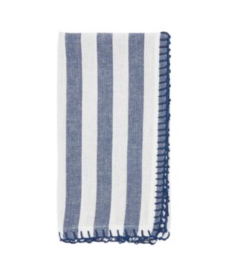 Saro Lifestyle Lively Pompom Border Striped Napkin Set of 4,20"x20"