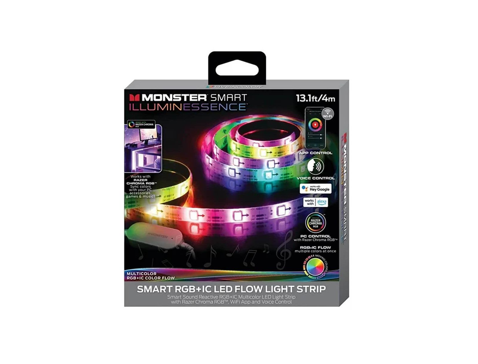 MONSTER CABLE Monster 13.1ft Sound Reactive Smart Multi-Color Color Flow LED Light Strip