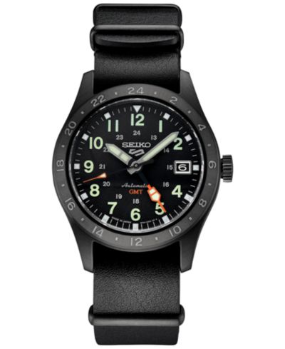 Seiko Мутренские часы Automatic 5 Sports GMT, кожаный ремешок, 39mm