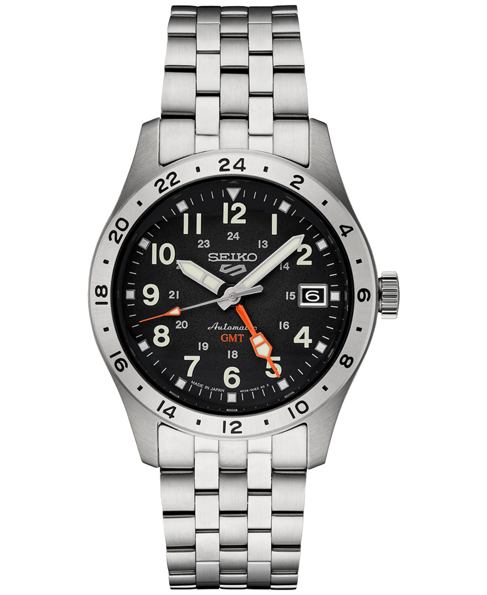 Мужские часы Seiko Automatic 5 Sports GMT на стальном браслете 39mm