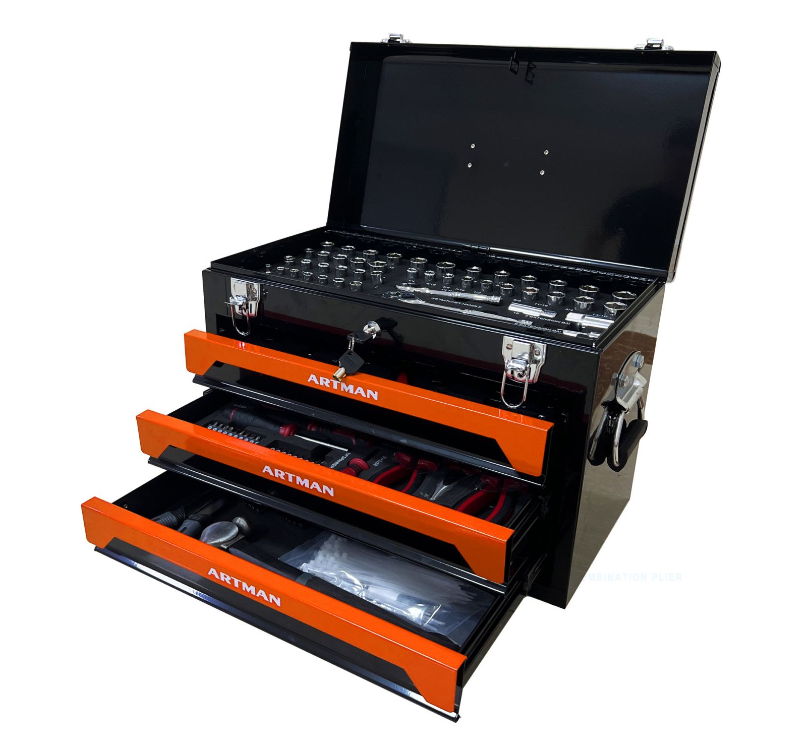 Streamdale Furniture 3 Drawers Tool Box With Tool Set