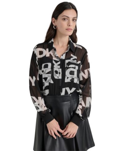 DKNY Women's Logo Long-Sleeve Shirt