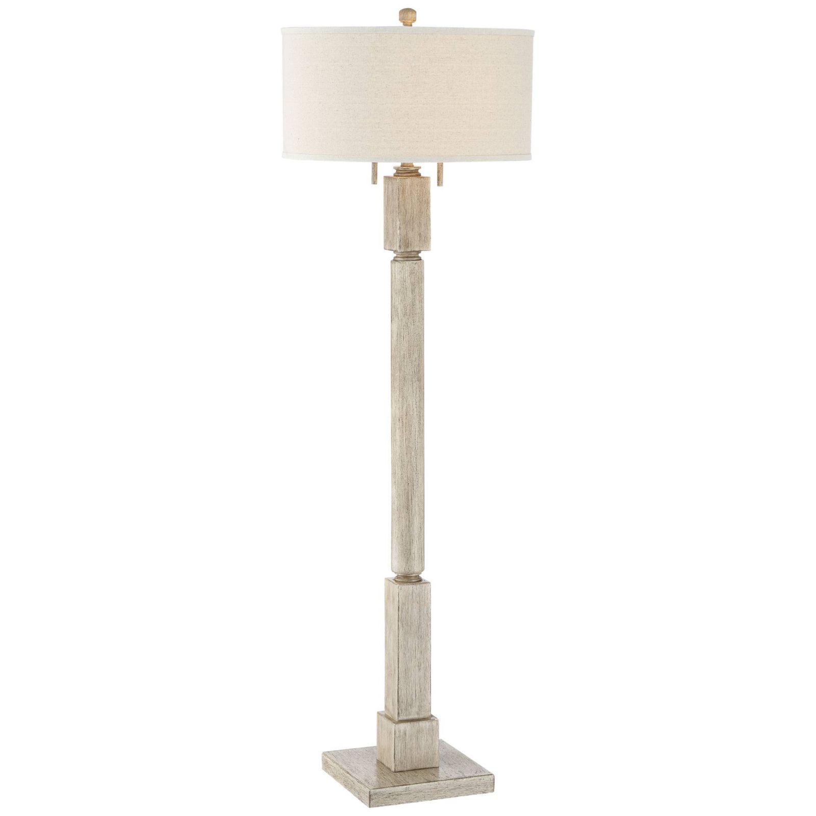 Regency Hill Baluster Country Cottage Floor Lamp 63 1/2" Tall Pickled Wood Oatmeal Linen Drum Shade for Living Room Reading Bedroom Office House