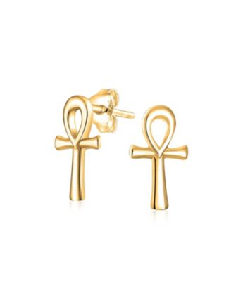 Серьги-гвоздики Bling Jewelry Minimalist Petite Delicate Religious Symbol of Life Egyptian Ankh Cross 14k Gold 2.5 Microns Vermeil Sterling Silver