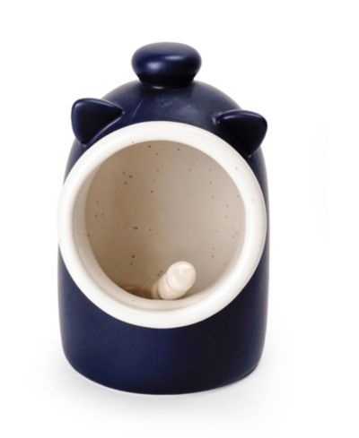 RSVP International Stoneware 2 Piece 6 Ounce Matte Blue Salt Pig and Spoon Set
