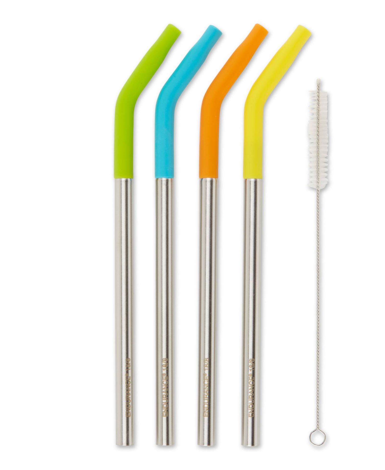 RSVP International Endurance Stainless Steel 5 Piece 9" Silicone Tip Straw and Brush Set