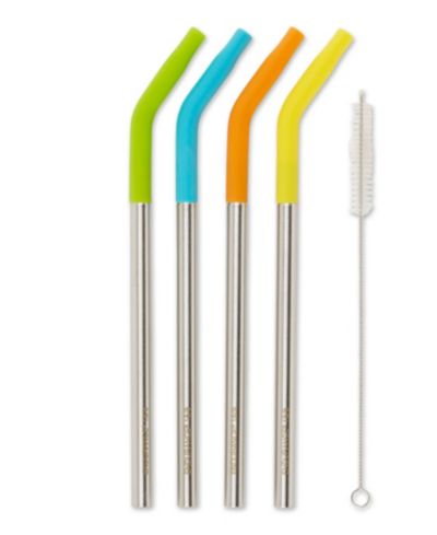 RSVP International Endurance Stainless Steel 5 Piece 9" Silicone Tip Straw and Brush Set