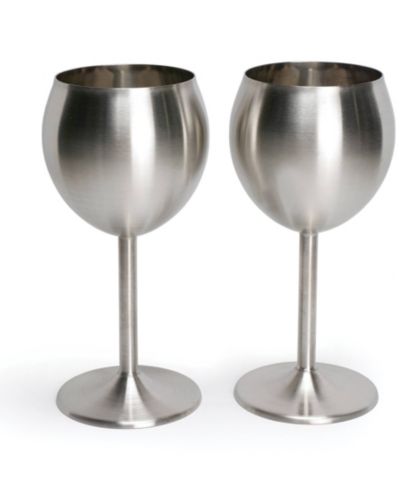 RSVP International Endurance Stainless Steel Wine Glass Set 2 Piece 3x3x7"