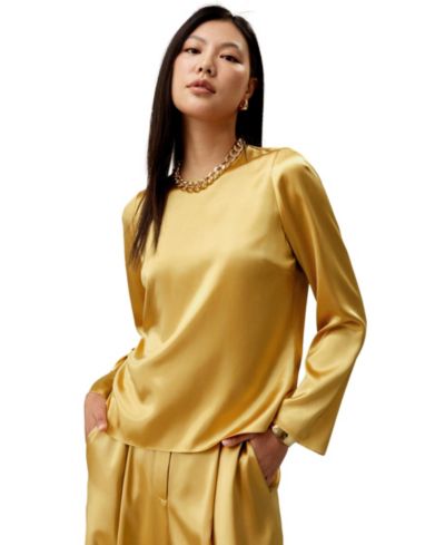 LILYSILK Women's Minimalist Long Sleeve Silk Top
