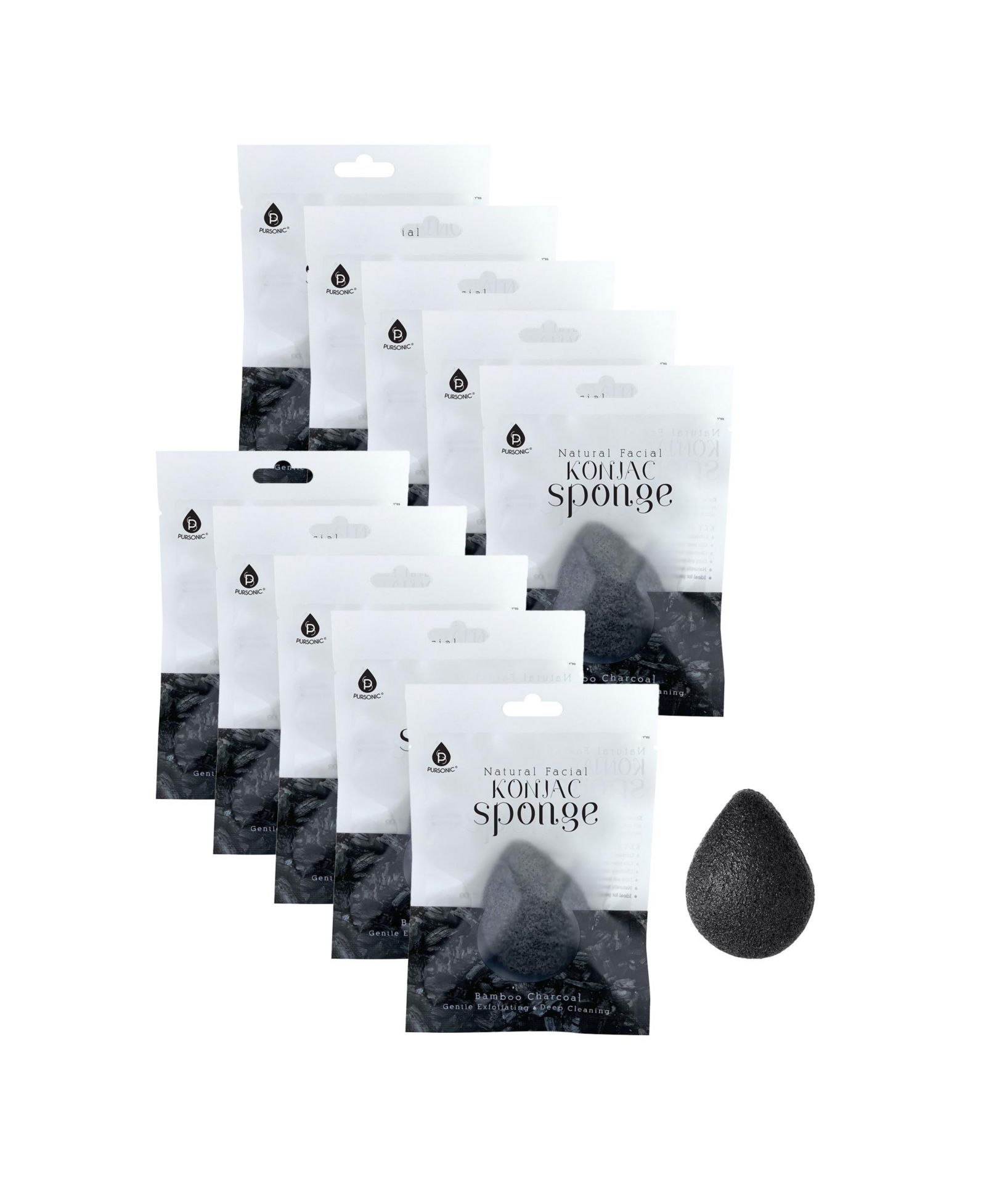 Натуральная губка Konjac Pursonic Bamboo Charcoal 10-Pack
