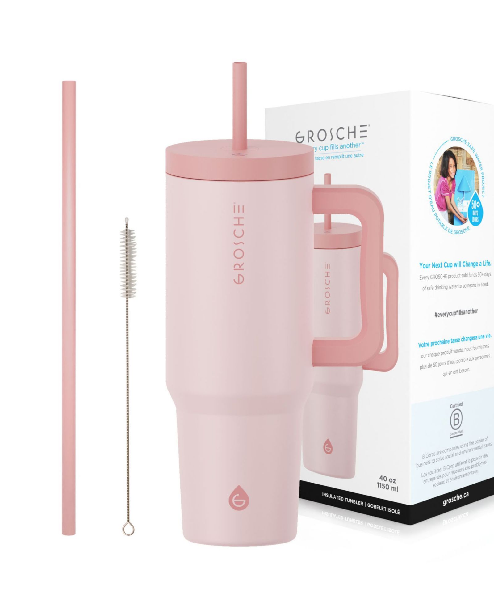 Grosche 40oz Insulated Tumbler with Straw and Handle