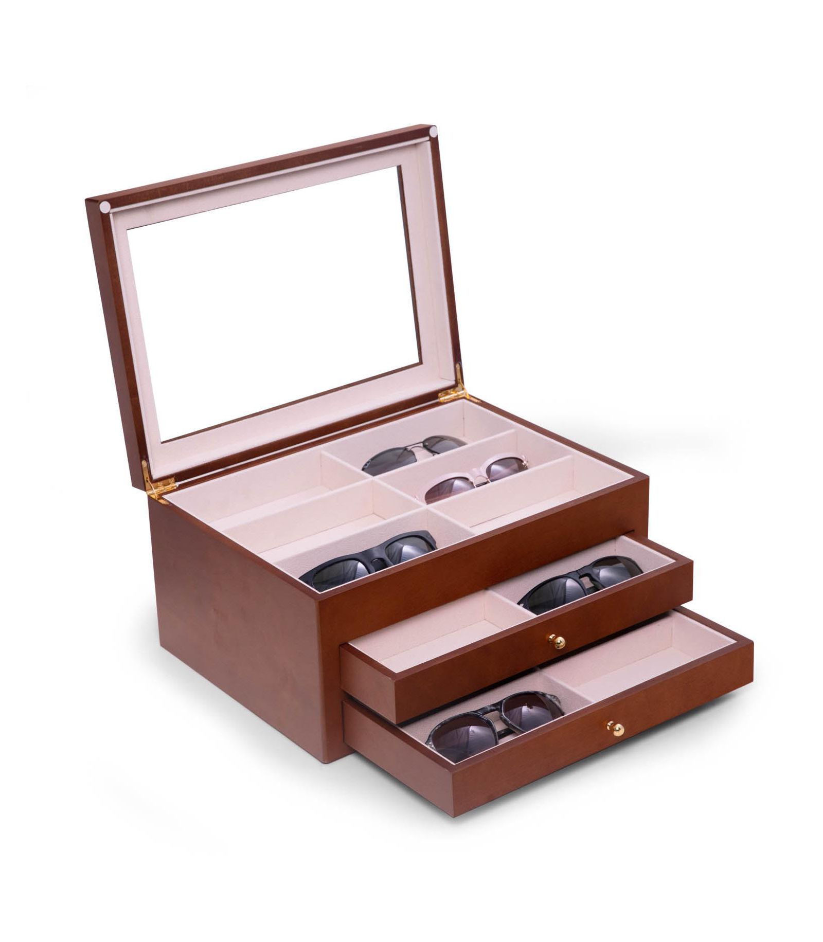 Bey-Berk Cherry Wood 18 Sunglass Storage Box