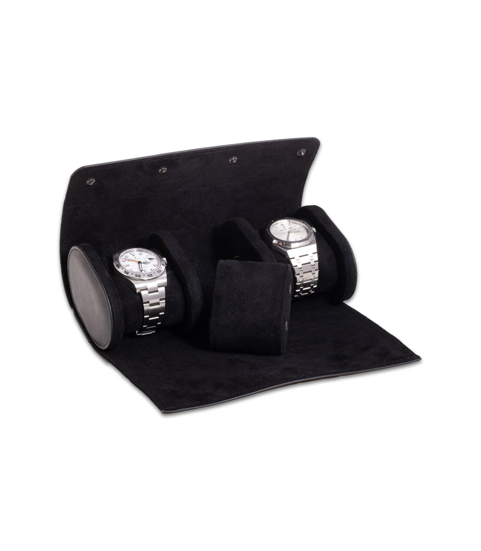 Bey-Berk Leather Three Watch Roll with Inidividual Snap Compartments