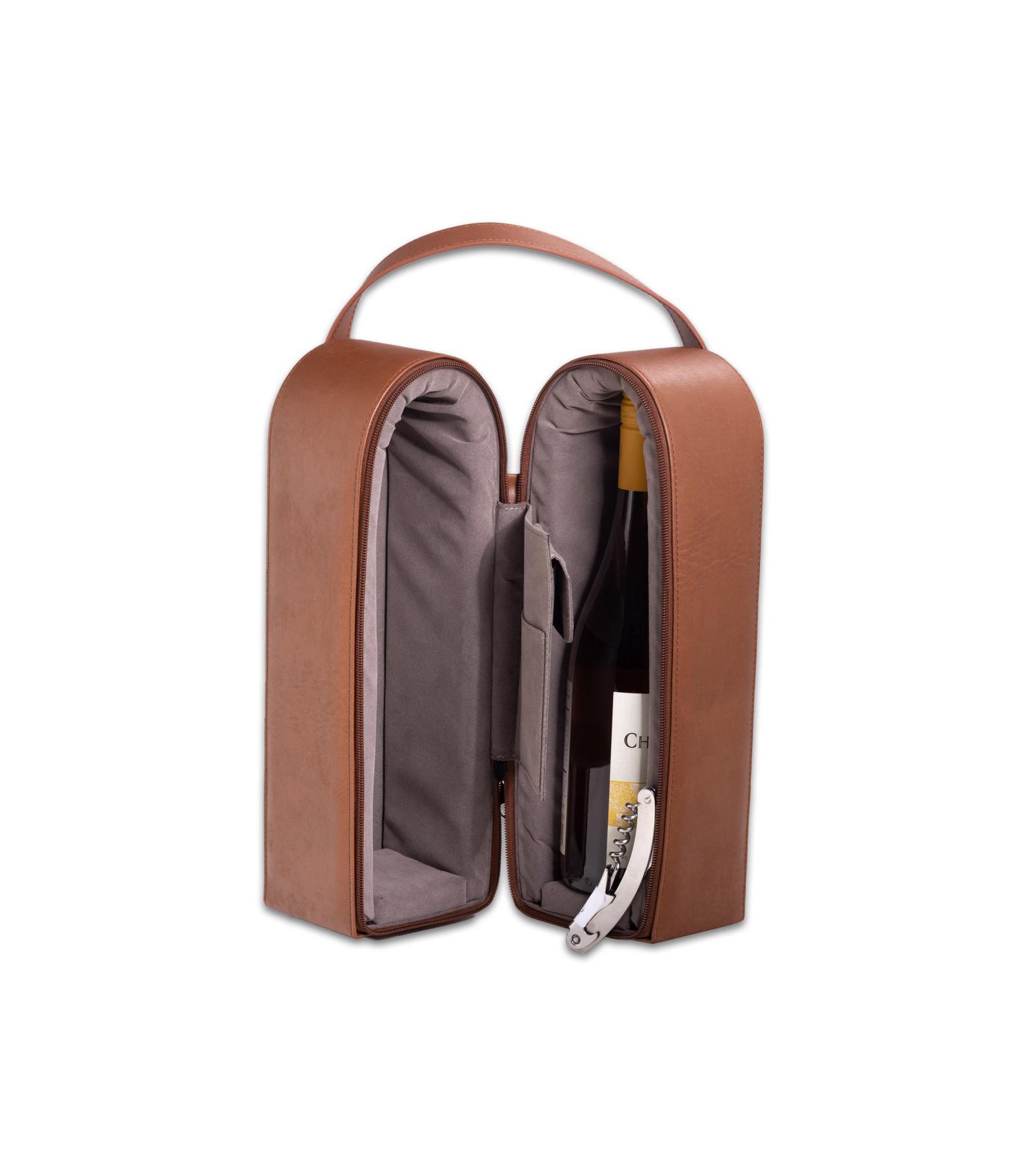 Bey-Berk Leather Wine Caddy for Two Bottles and Bar Tool with Corkscrew, Bottle Cap Opener Foil Cutter.