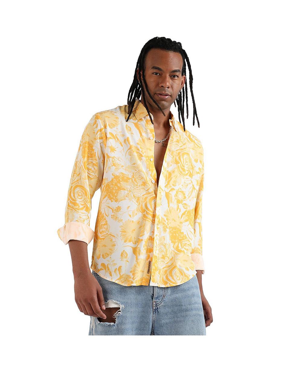 Мужская рубашка Campus Sutra EcoLiva Yellow Contrast Botanical