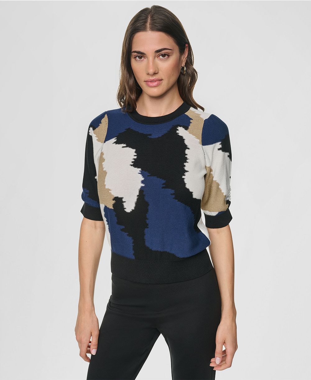 DKNY Women's Printed Puff-Sleeve Sweater